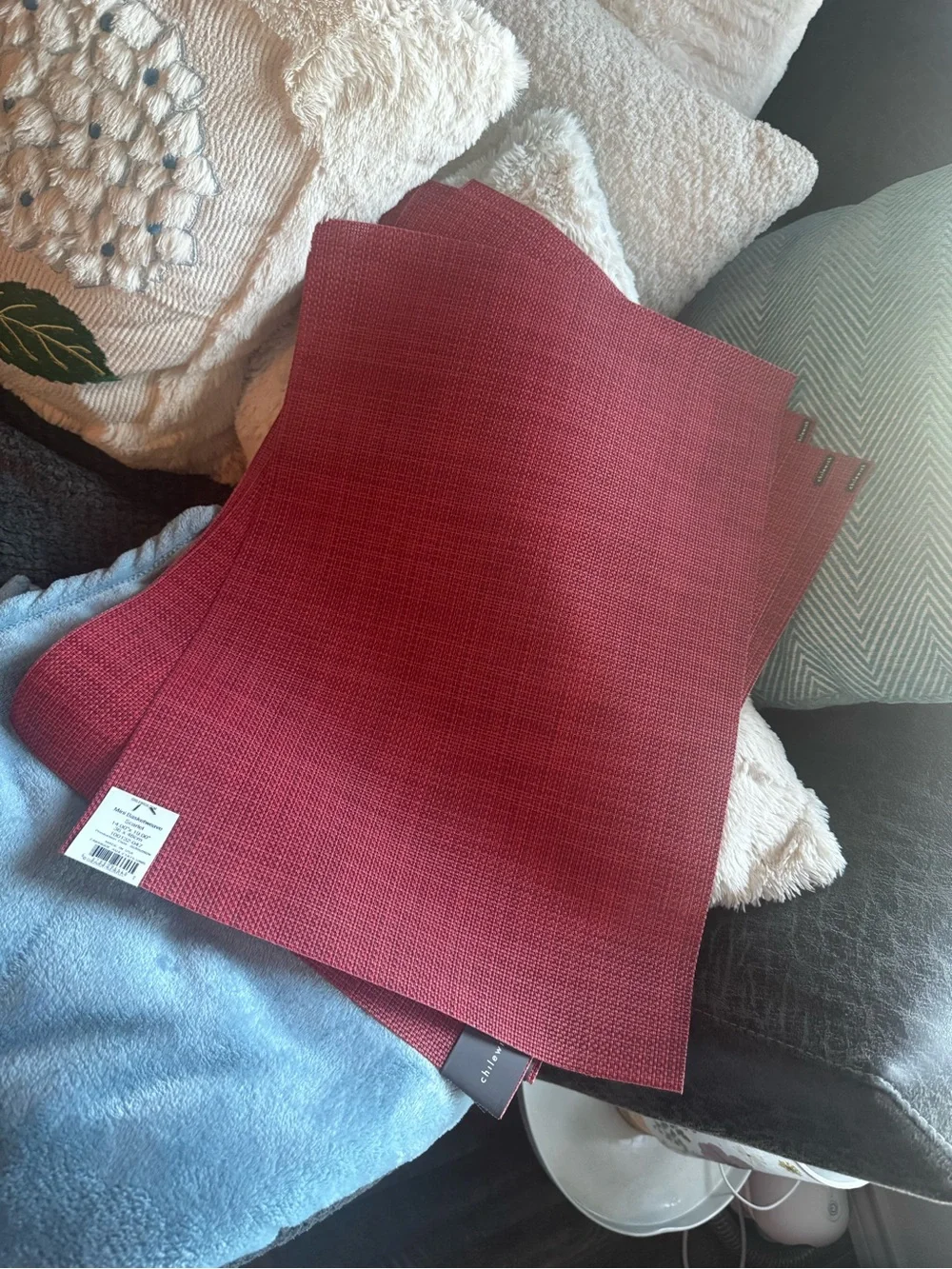 Chilewich Mini Basketweave Placemats In Scarlet - Set Of 4 - Easy Care Woven Tab